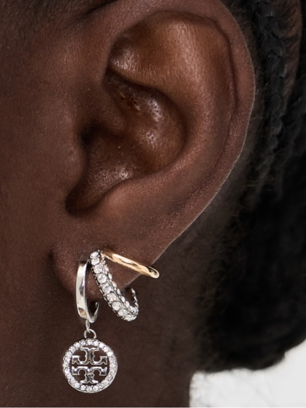 TORY BURCH ICON PAVÉ TRIPLE HOOP EARRINGS - Picture 9 of 9